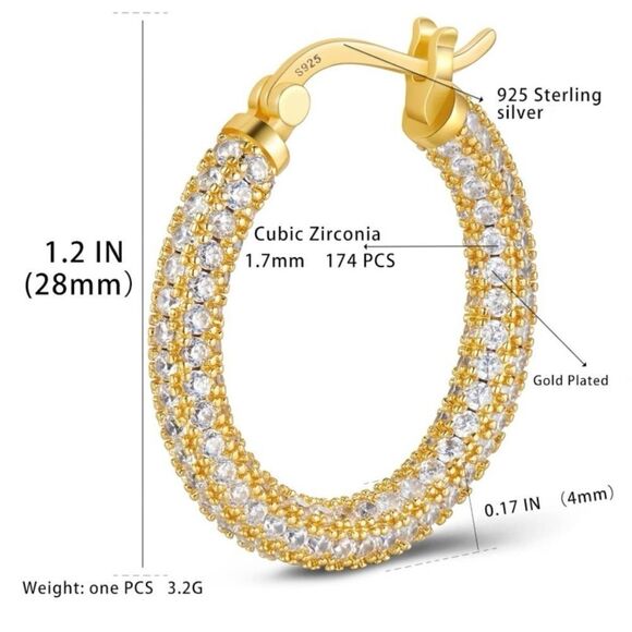 14K Yellow Gold Sterling Silver with Emerald Green Cubic Zirconia Hoop Earrings - Picture 7 of 7